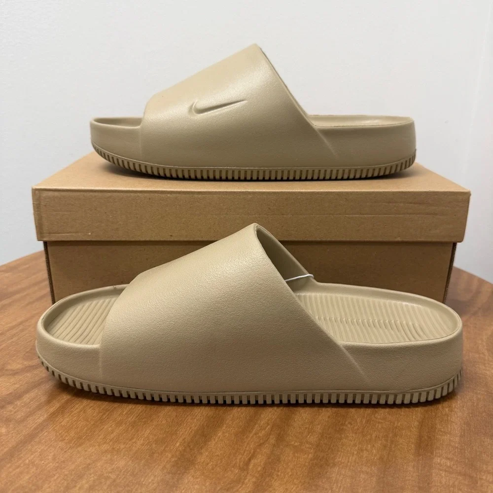 Nike Calm Slide Mens 11 Khaki Tan Foam Lightweight Comfort Sandals fd4116-201